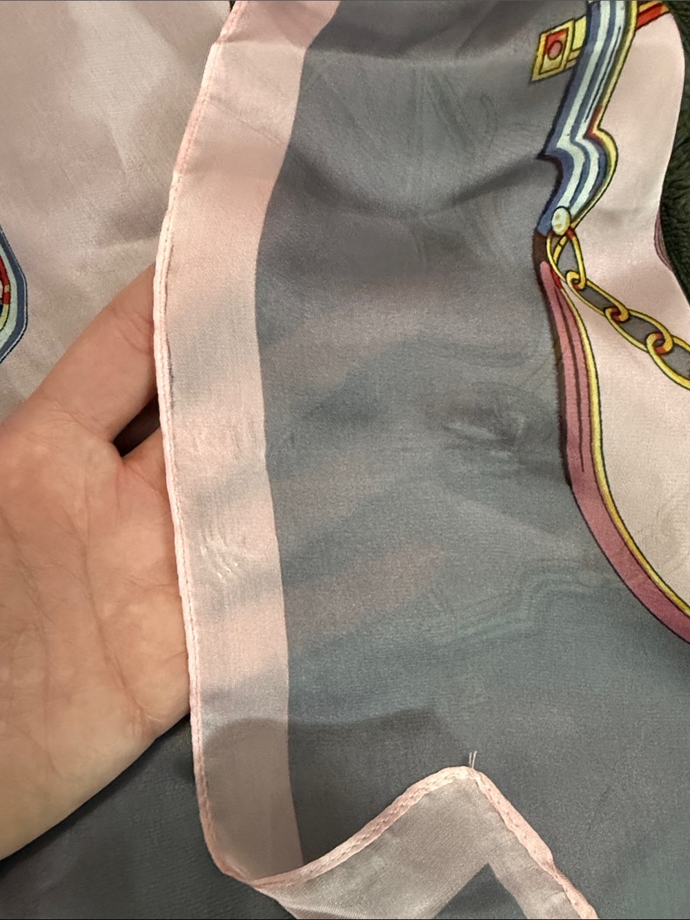 Hermes Paris Silk Scarf in Gray with Pink Border - Picture 7 of 12